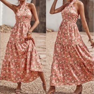 Boho gypsy floral halter maxi dress